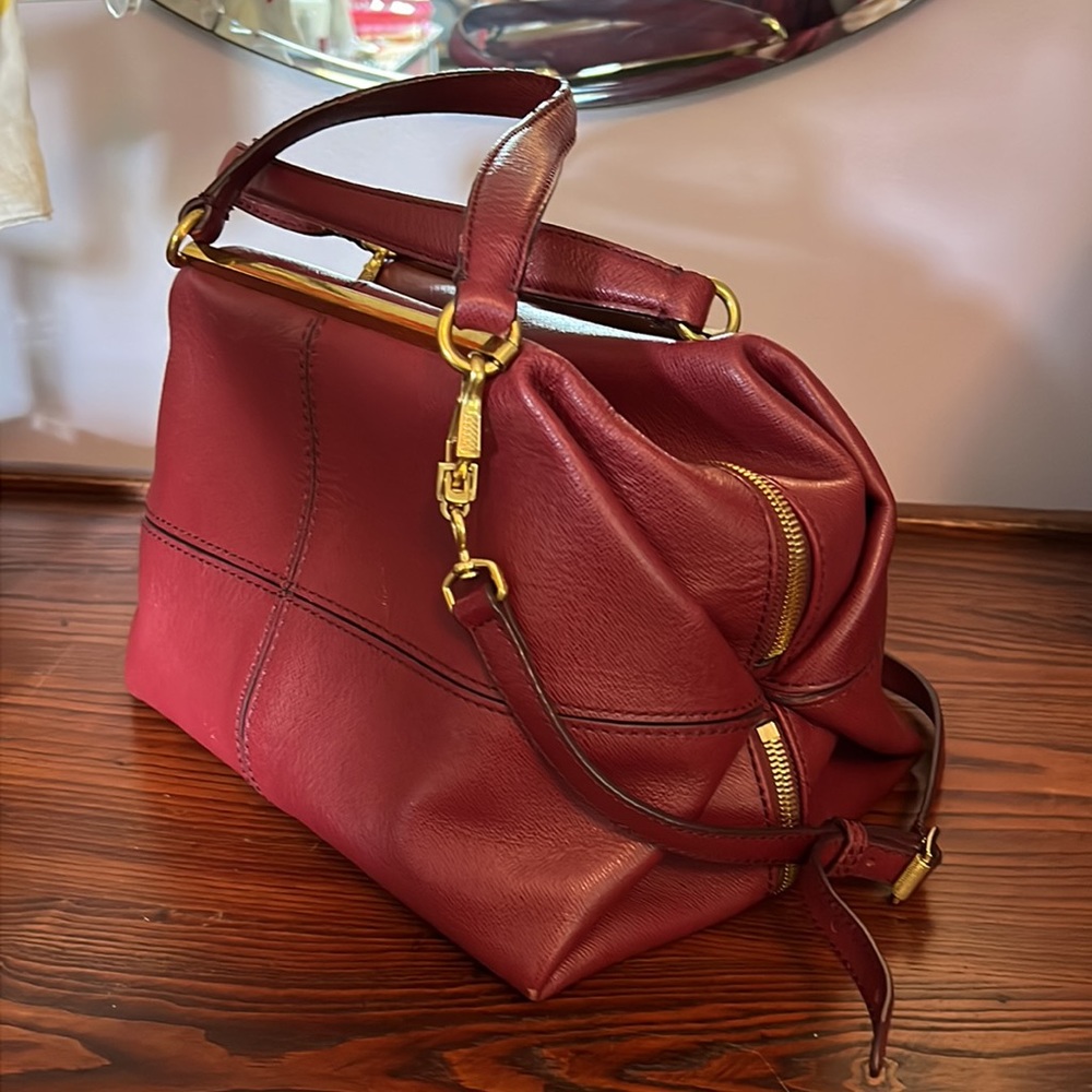 NWT J Crew Burgundy Leather Crossbody Satchel Purse Handbag